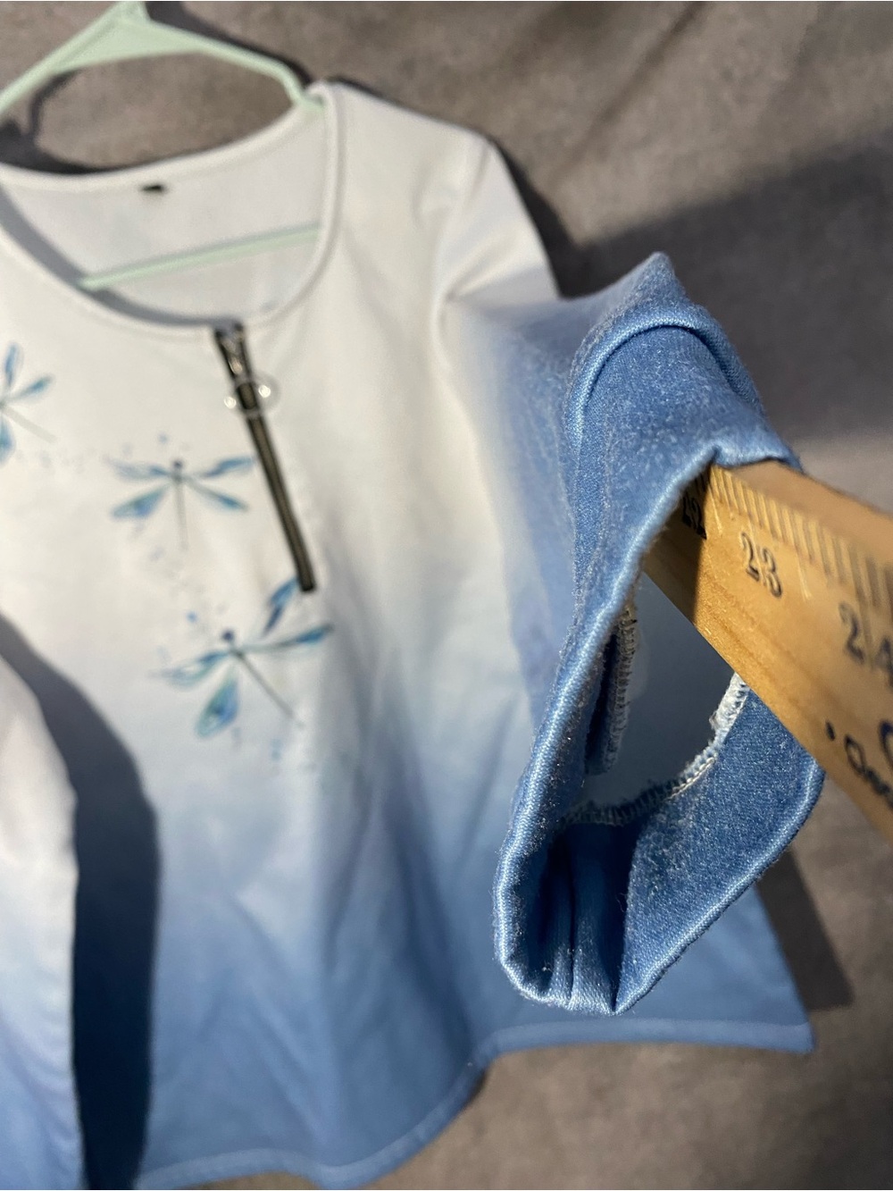Womens Blue White Ombre Dragonfly Quarter Zip Pullover Sweatshirt Size XL - Picture 6 of 11